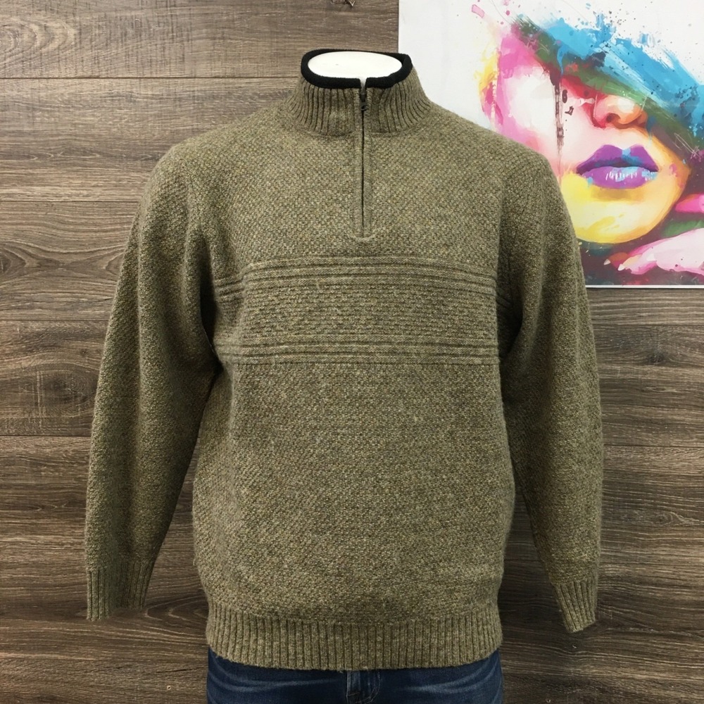 Pendleton Mens Size XL Shetland Wool Quarter Zip Sweater Olive Green 702711
